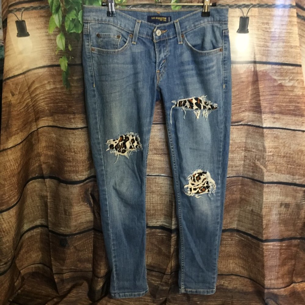 🐆Upcycled Cheetah Skinny Jeans - Picture 2 of 14